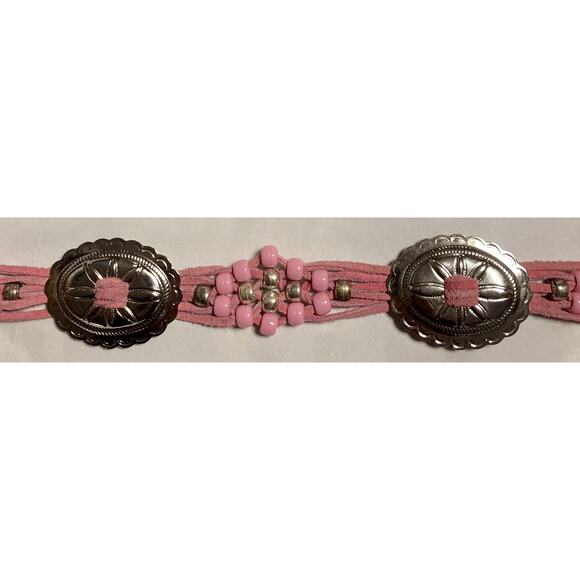 Vtg Womens Native American Belt Earrings Southwest Silver Concho Pink Cowhide - Picture 5 of 9